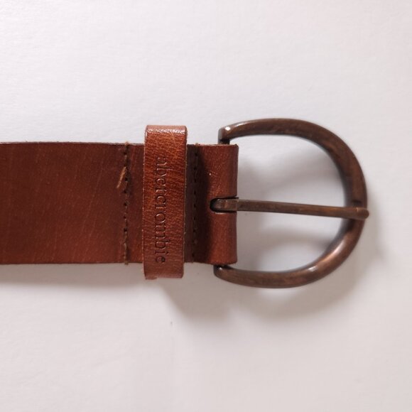 Abercrombie & Fitch Brown Leather Belt Womens S/M Sequins Beads Moose Logo Boho - Picture 5 of 16